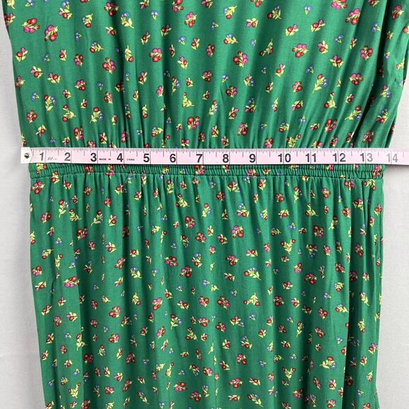 Loft Dress Floral Cap Sleeve Ruffled Hem Drawstring Elastic Waist Size S Green - Picture 6 of 8